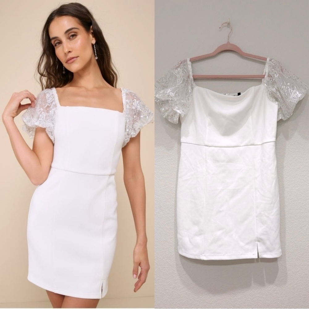 NWOT Lulus‎ Sparkly Charisma White Sequin Off-the-Shoulder Mini Dress